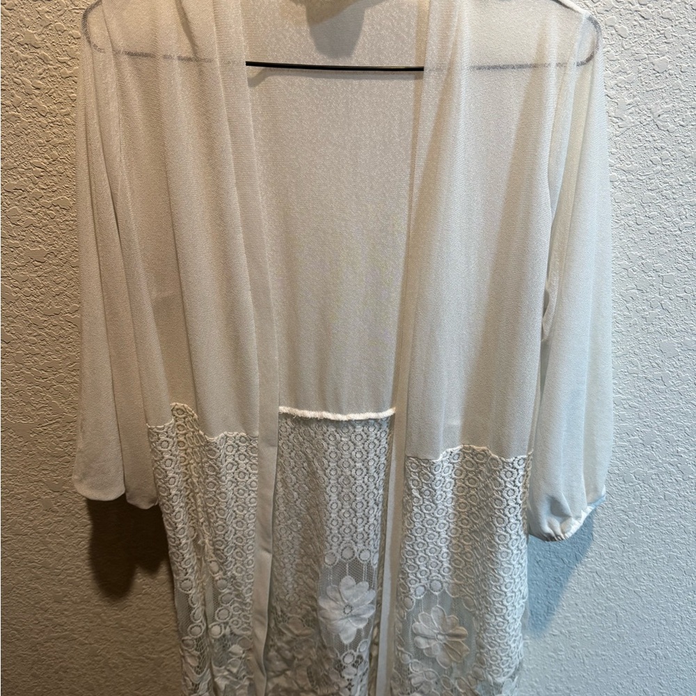 Sheer White Lace Kimono Cardigan